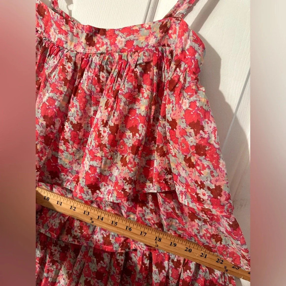 FP ONE Free People Pink Multi Floral Baby Doll Tiered Layers MED Spaghetti Strap - Picture 14 of 14